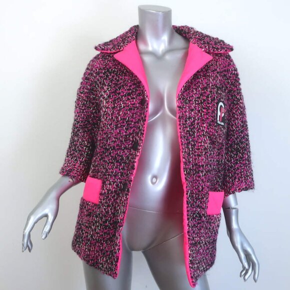 Prada Short Sleeve Tweed Puffer Jacket Pink Wool-Blend Size 38 - Picture 2 of 11